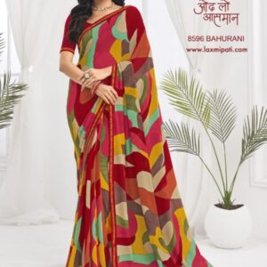 Bahurani 8596 Laxmipati saree – Red Wave & Chevron Printed Saree