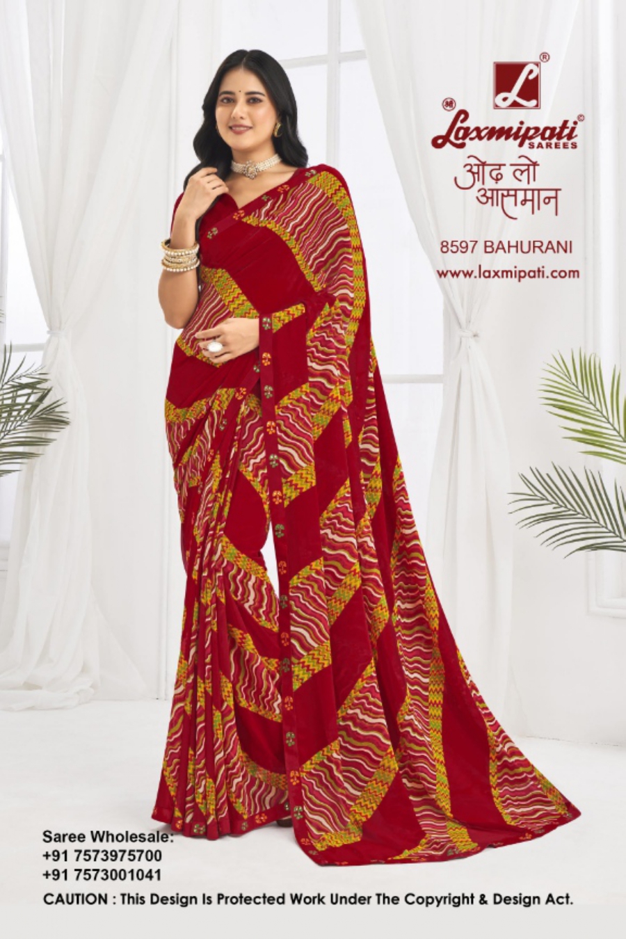Bahurani 8597 Laxmipati saree – Red Multi Zigzag Printed Saree