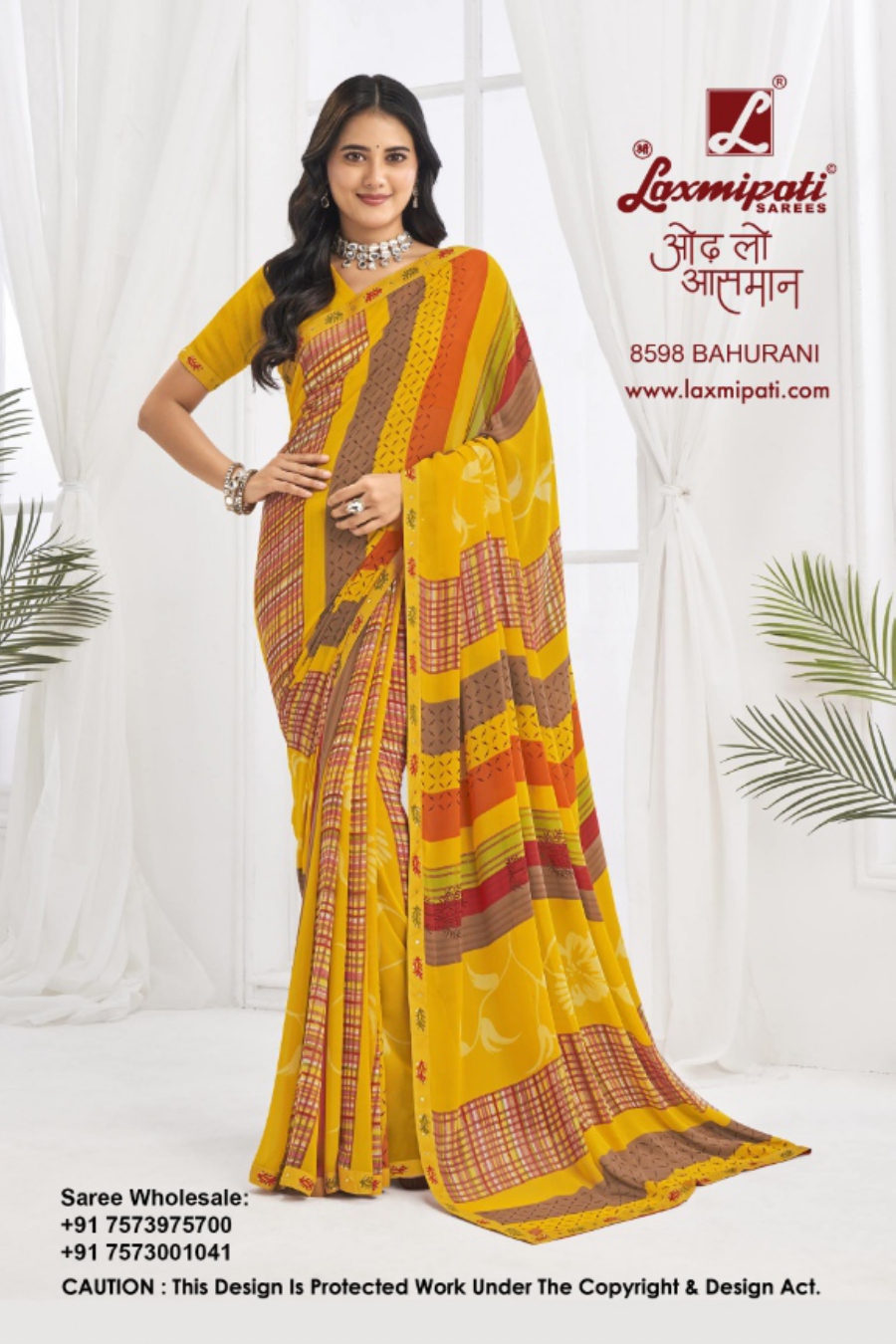Bahurani 8598 Laxmipati saree – Yellow Multi Checks & Stripe Saree