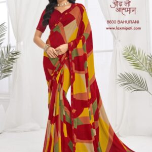 Bahurani 8600 Laxmipati saree – Red Multi Abstract Blocks Saree