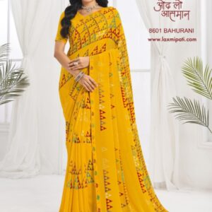 Bahurani 8601 Laxmipati saree – Yellow Triangular Motif Saree