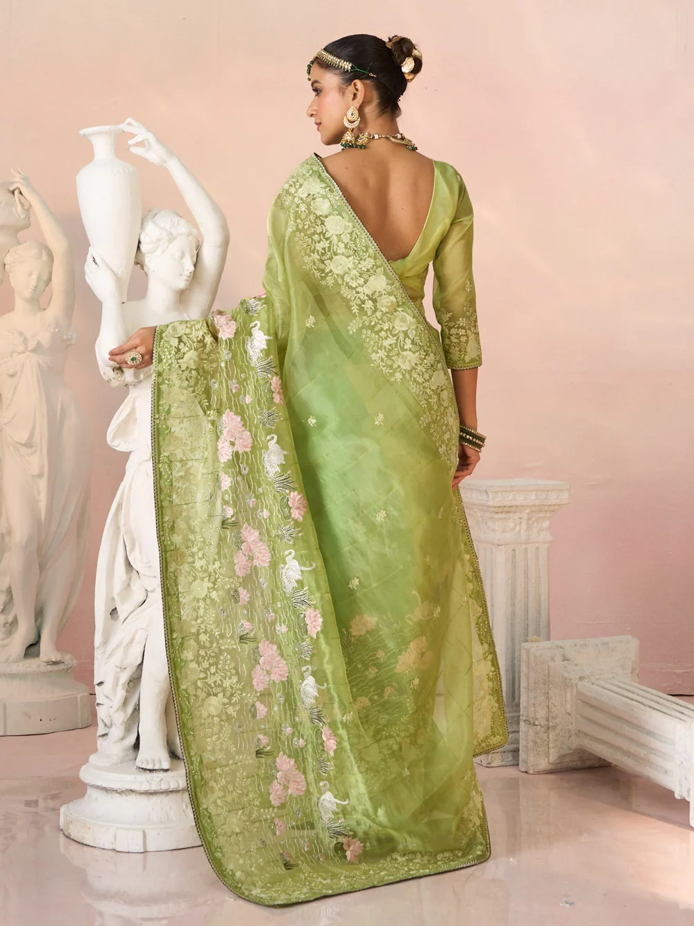 Laxmipati Kesaar Bhog N-2951 NADIYA Green Organza Embroidery Saree