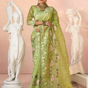 Laxmipati Kesaar Bhog N-2951 NADIYA Green Organza Embroidery Saree